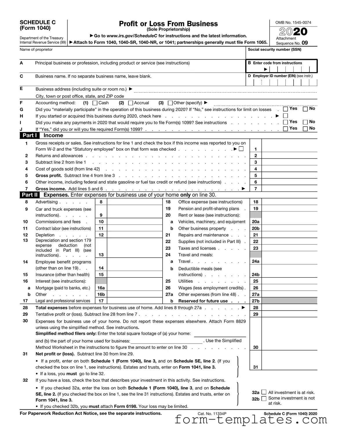 Fill Out a Valid IRS Schedule C 1040 Template