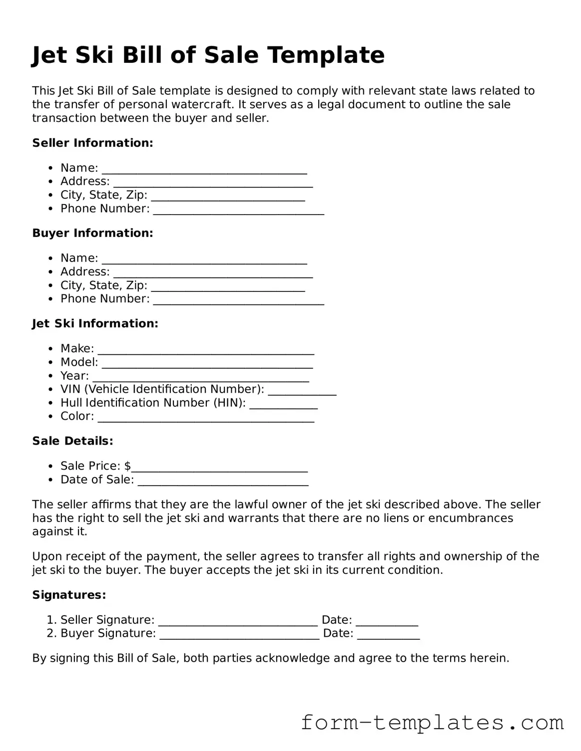 Attorney-Approved Jet Ski Bill of Sale Document