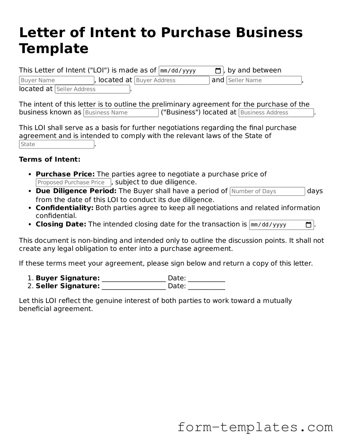 Attorney-Approved Letter of Intent to Purchase Business Document