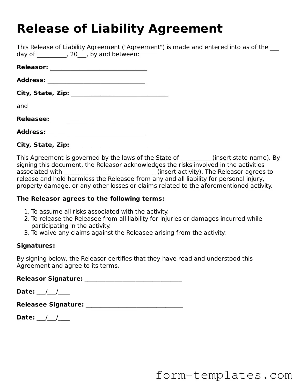 Attorney-Approved Release of Liability Document