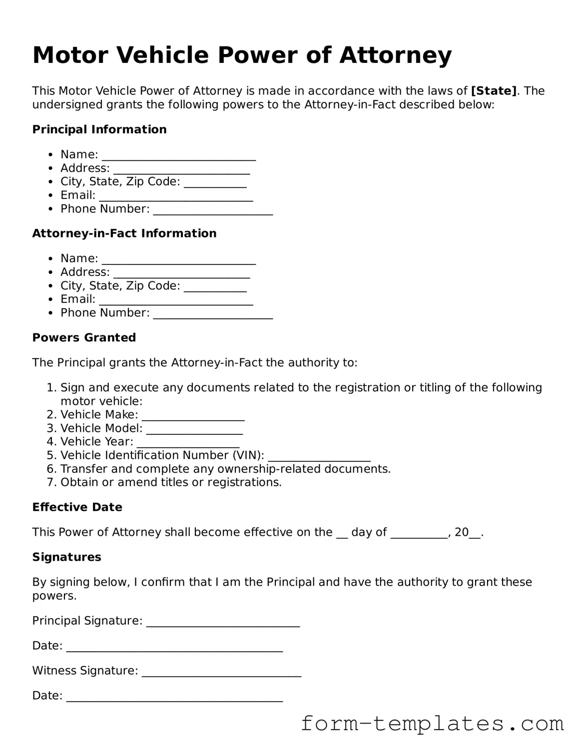 Attorney-Approved Motor Vehicle Power of Attorney Document
