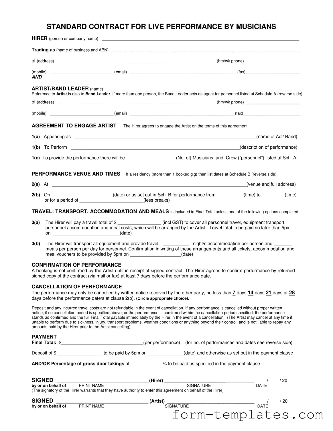 Fill Out a Valid Live Performance Contract Template
