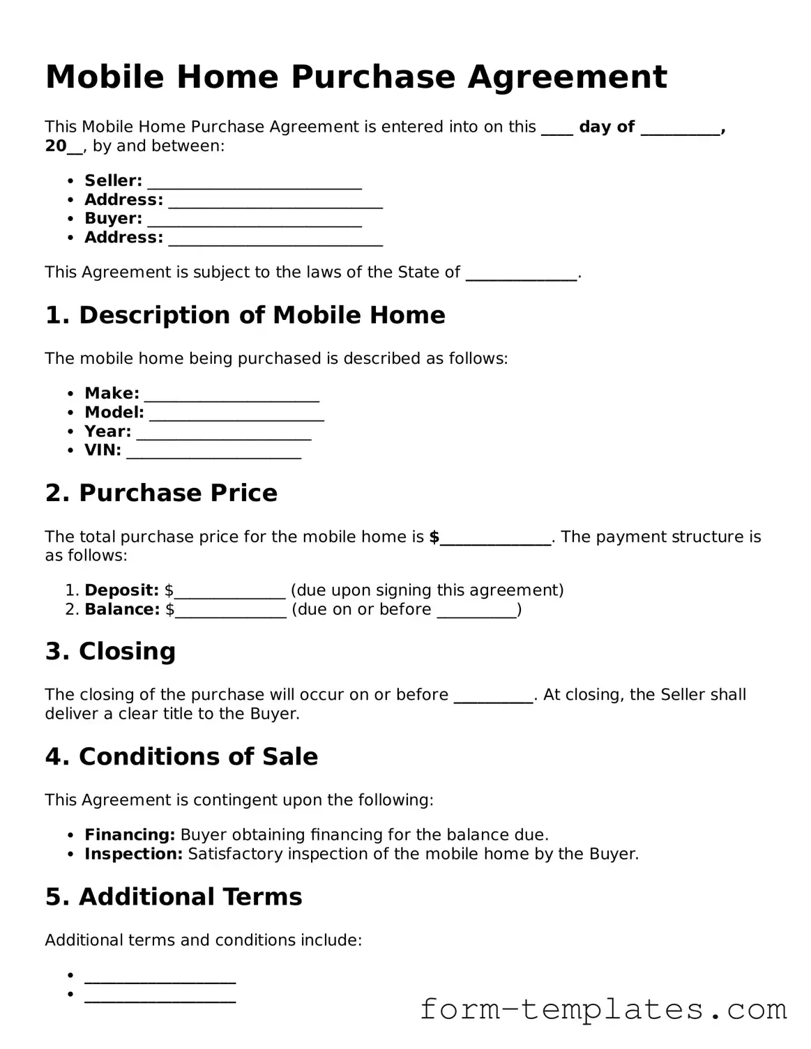 Attorney-Approved Mobile Home Purchase Agreement Document