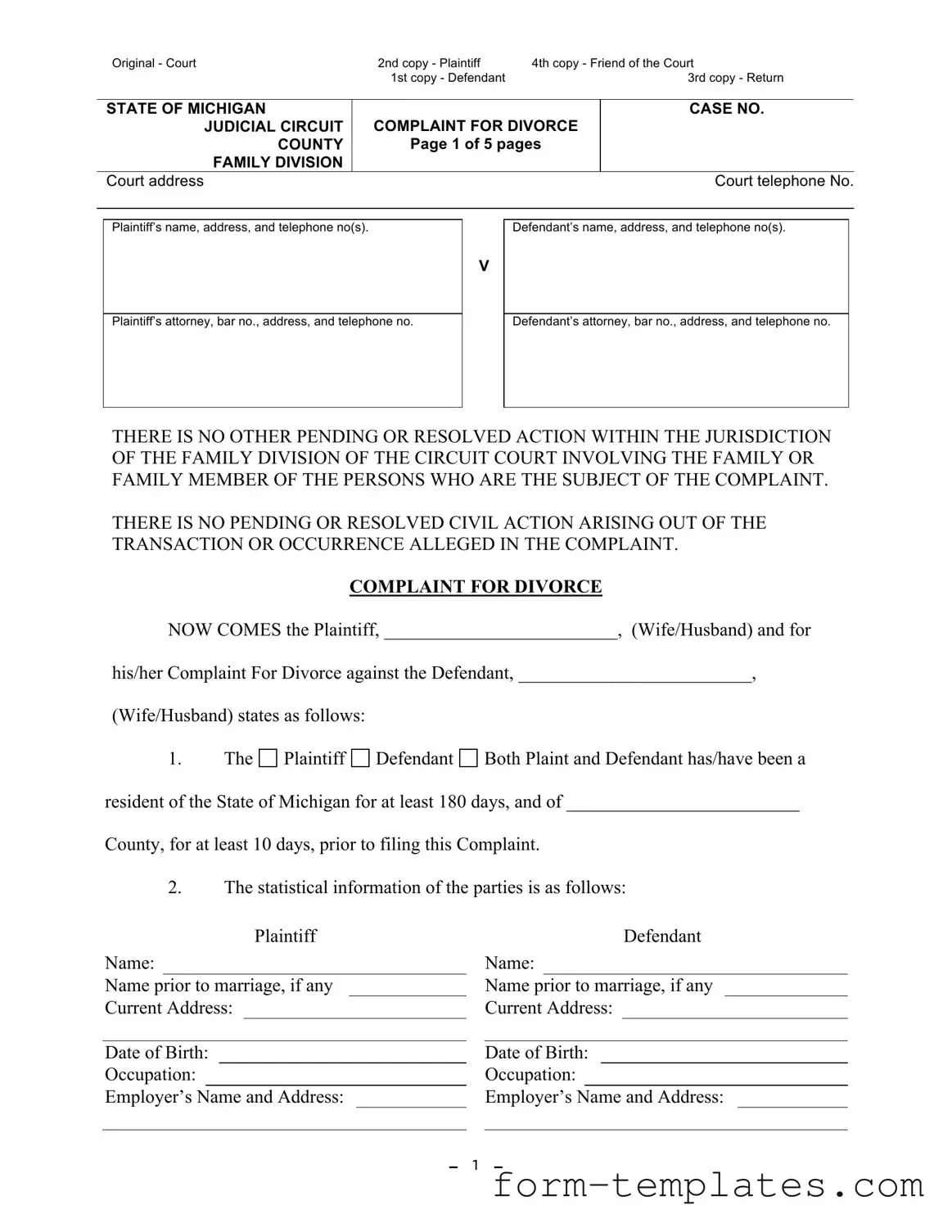 Fill Out a Valid Michigan Complaint Divorce Template