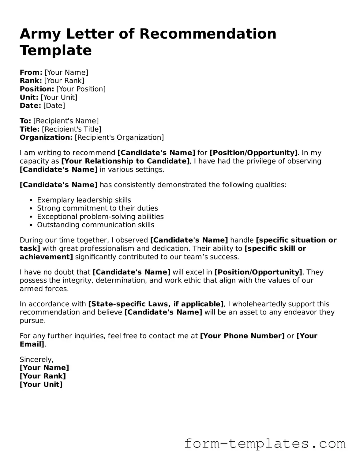 Attorney-Approved Army Letter of Recommendation Document