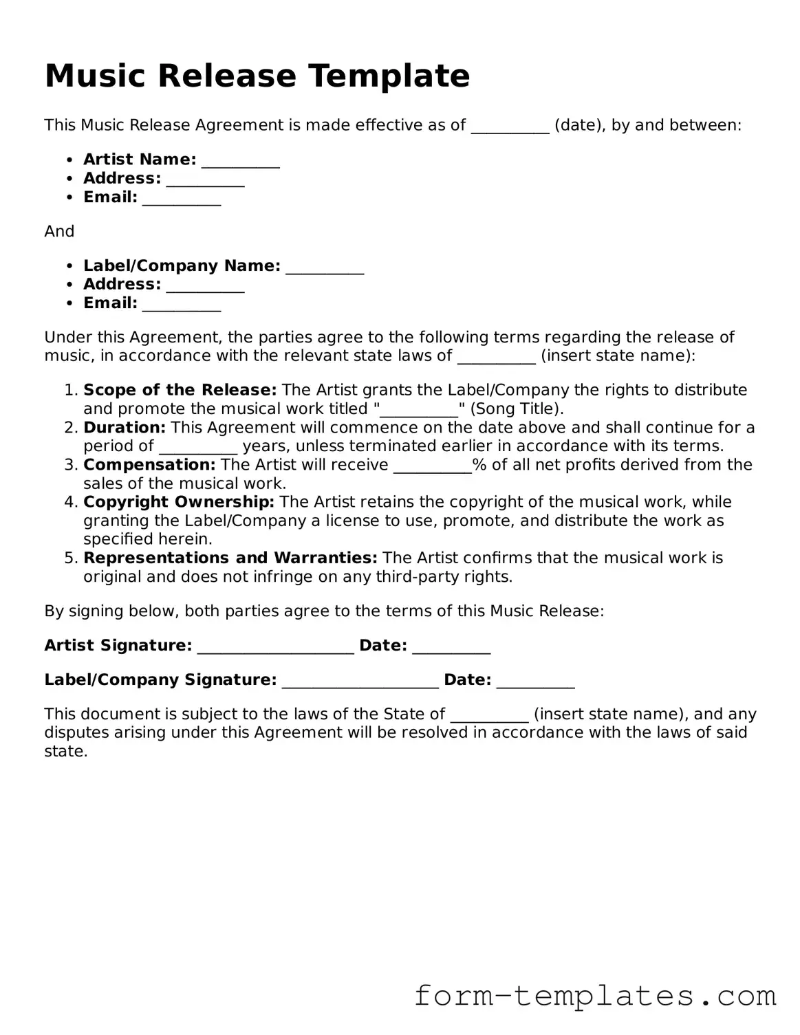 Attorney-Approved Music Release Document