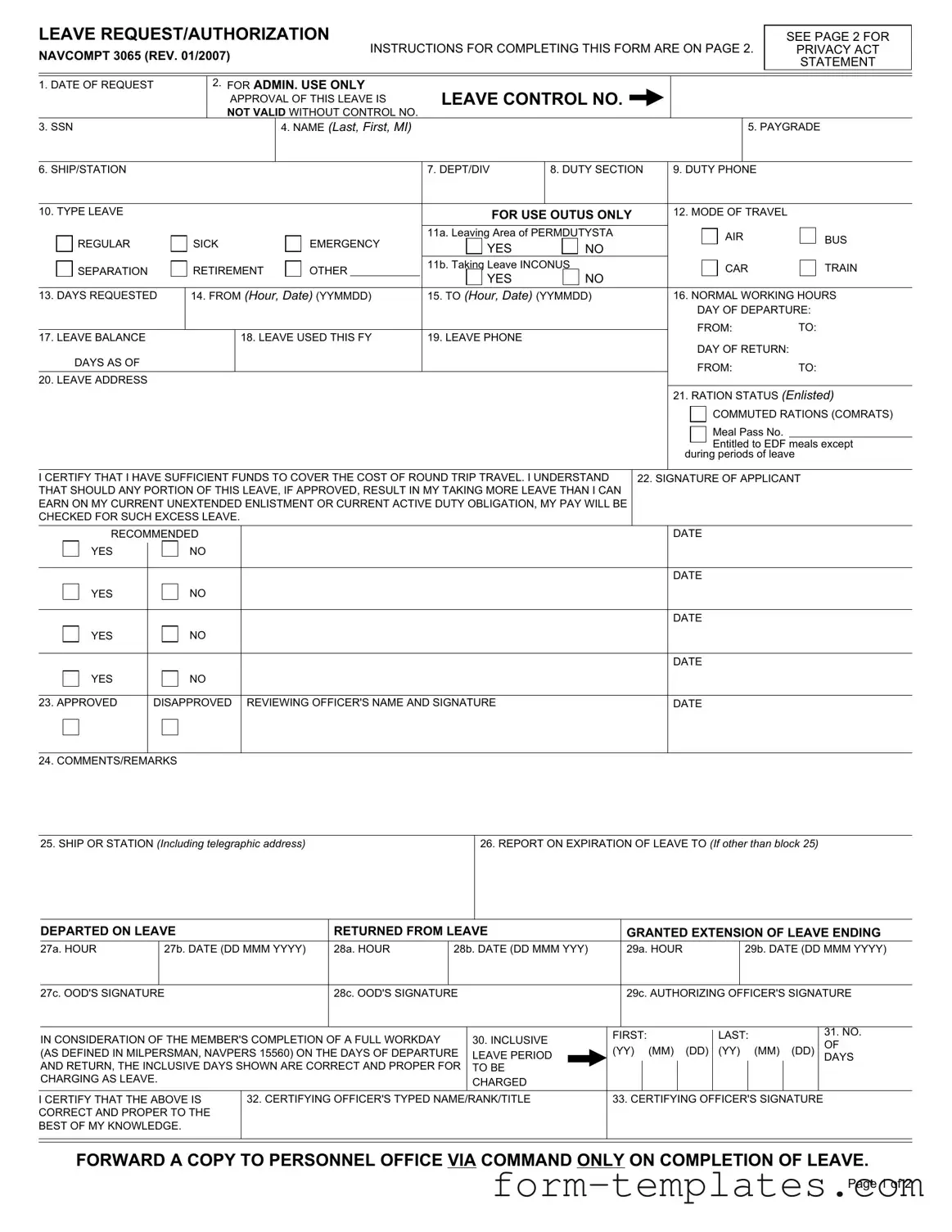 Fill Out a Valid Navcompt 3065 Template