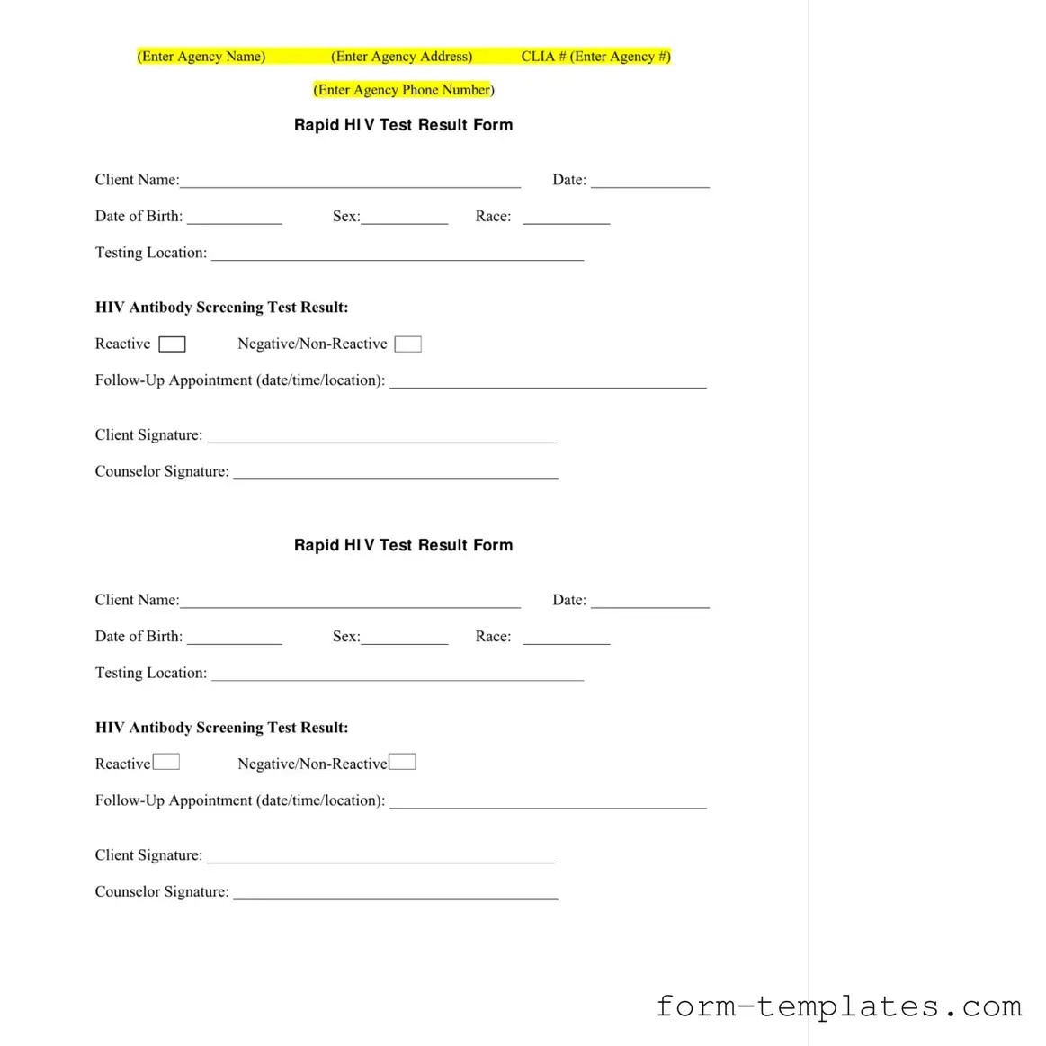 Fill Out a Valid Negative Hiv Test Template