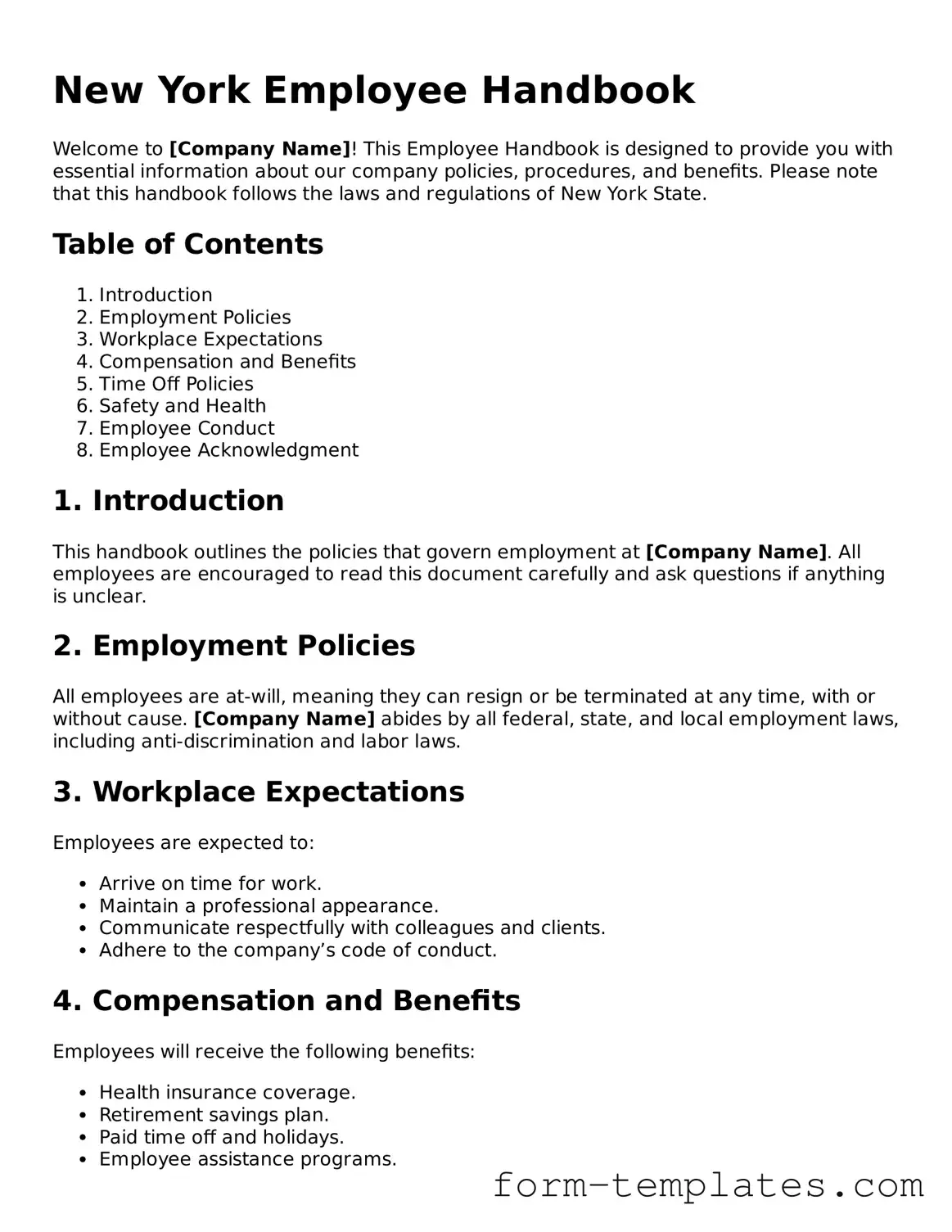 Printable Employee Handbook Form for the State of New York