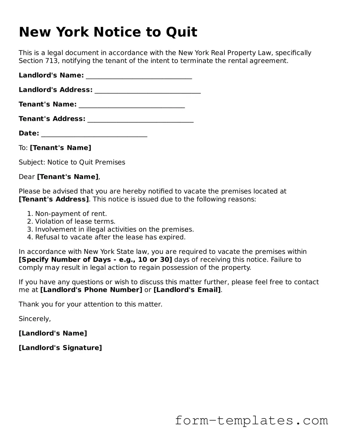 Printable Notice to Quit Form for the State of New York