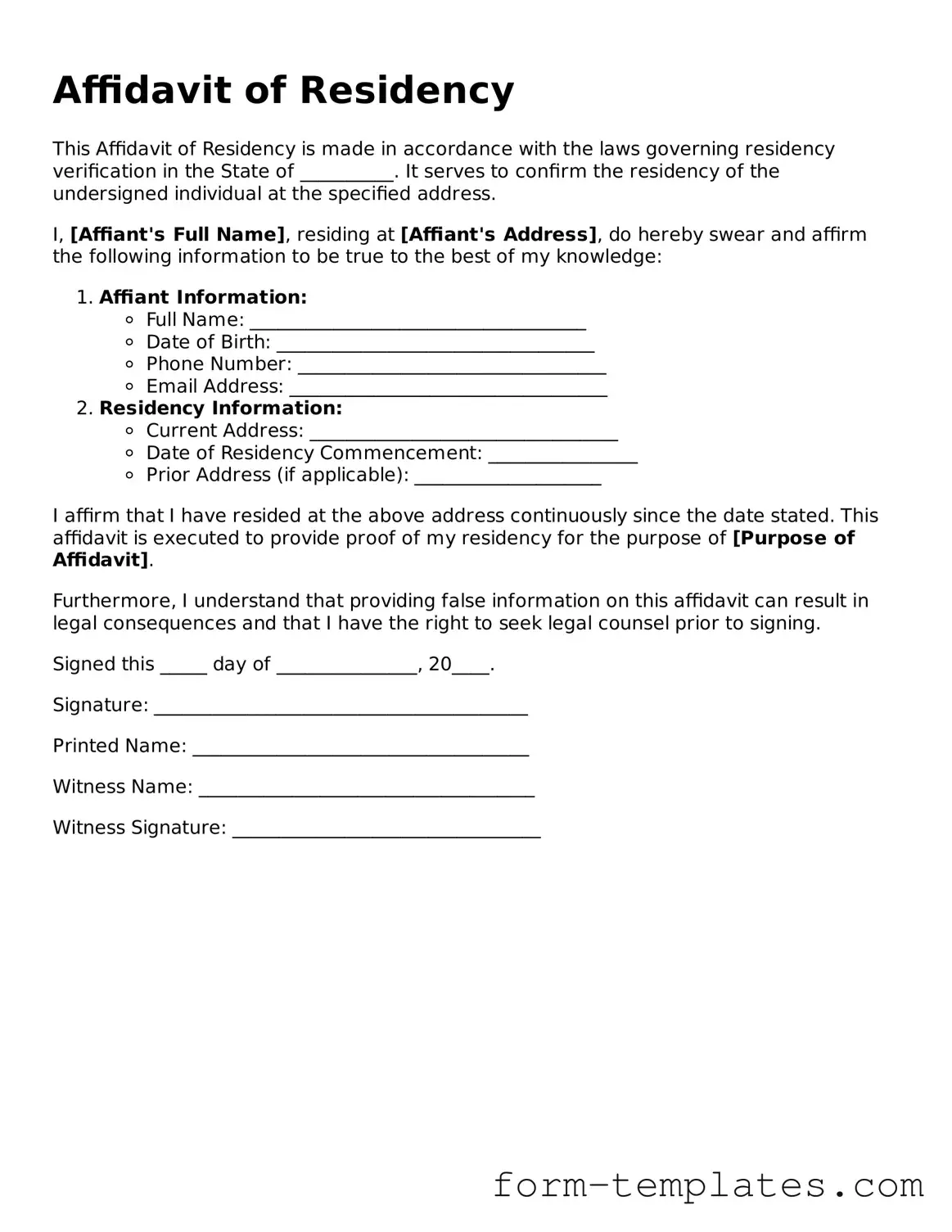 Attorney-Approved Affidavit of Residency Document