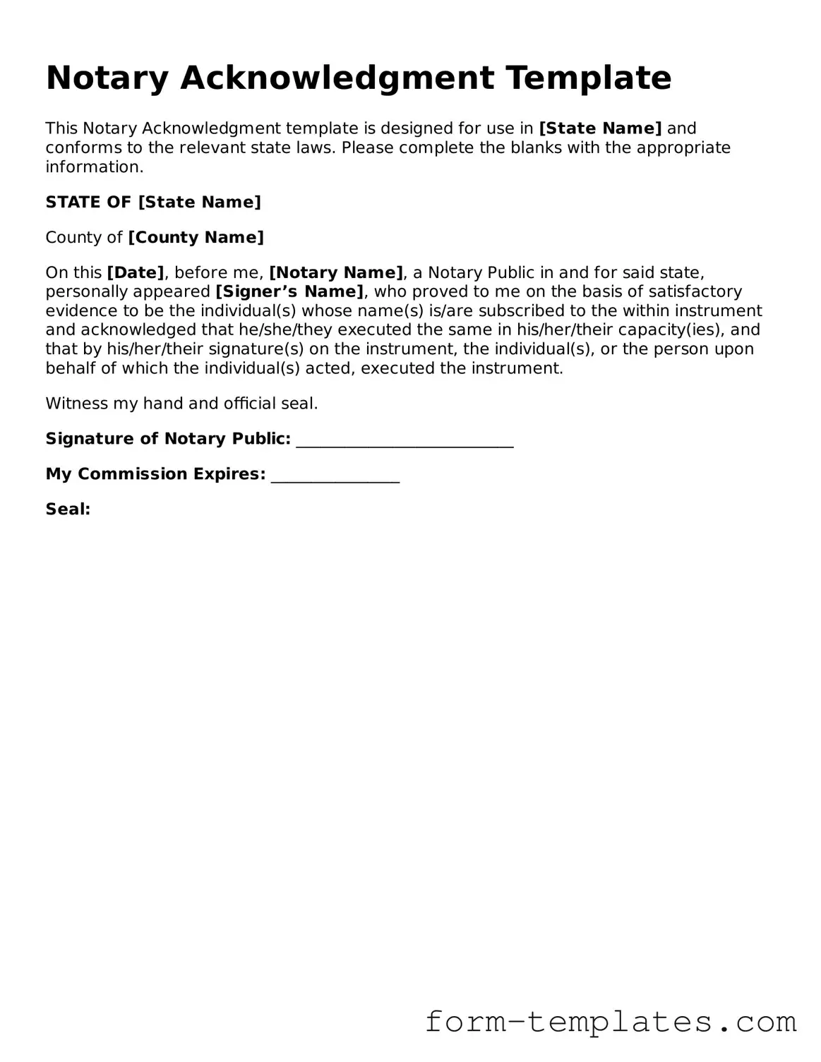 Attorney-Approved Notary Acknowledgement Document