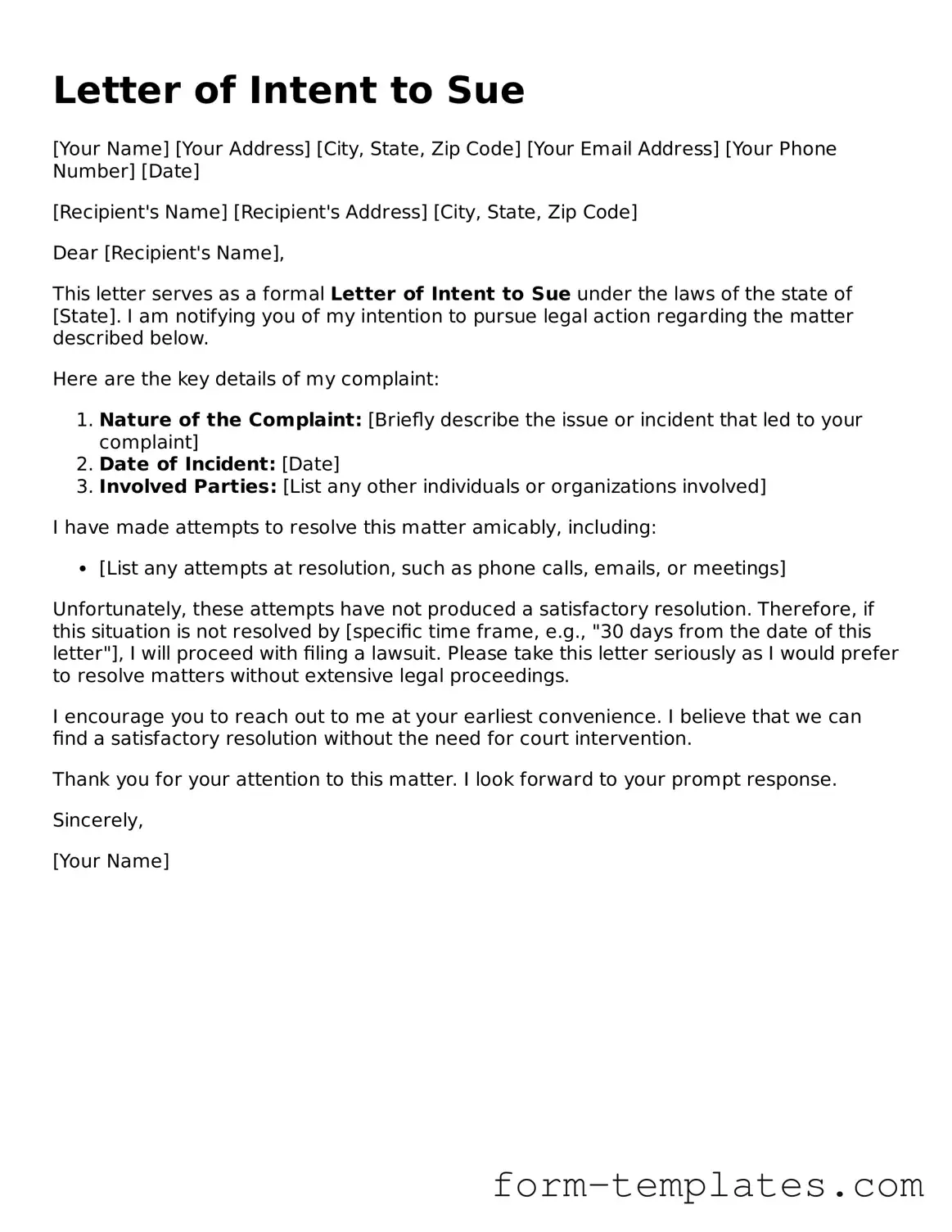 Attorney-Approved Letter of Intent to Sue Document