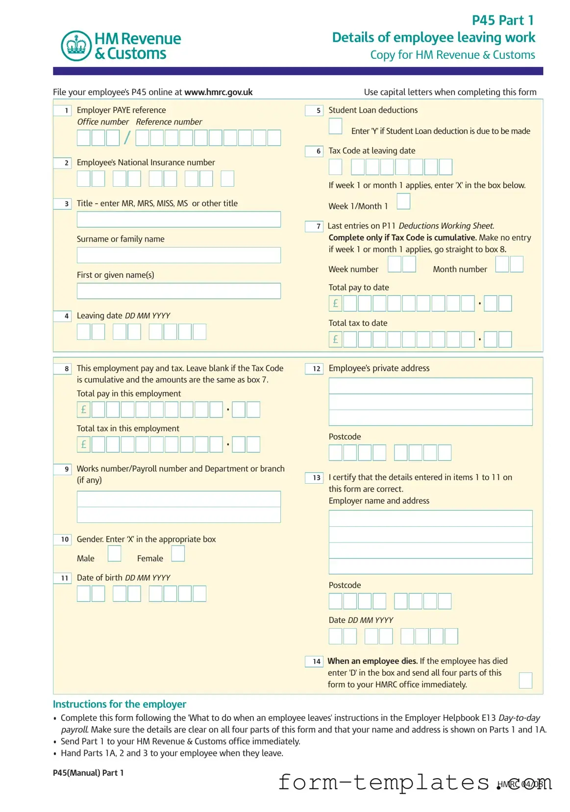Fill Out a Valid P 45 It Template