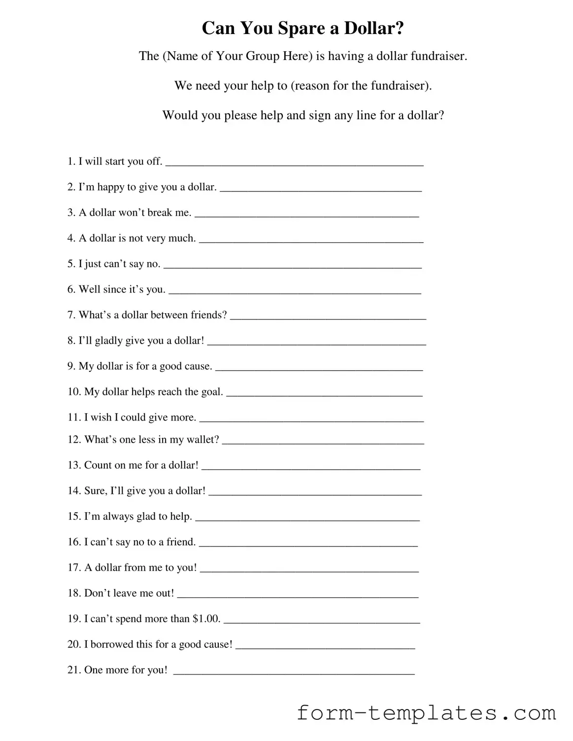 Fill Out a Valid Donated A Dollar Template