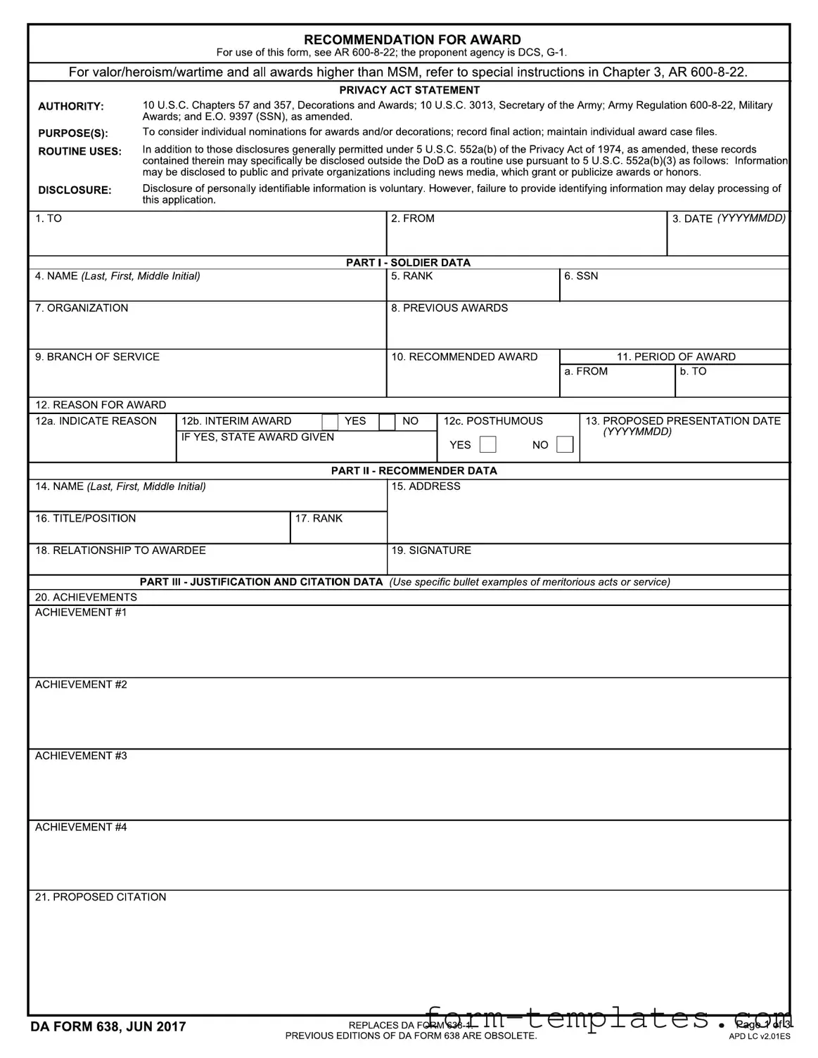 Fill Out a Valid Da 638 Template