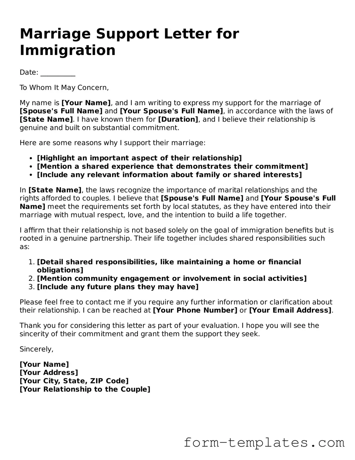 Attorney-Approved Marriage Support Letter for Immigration Document