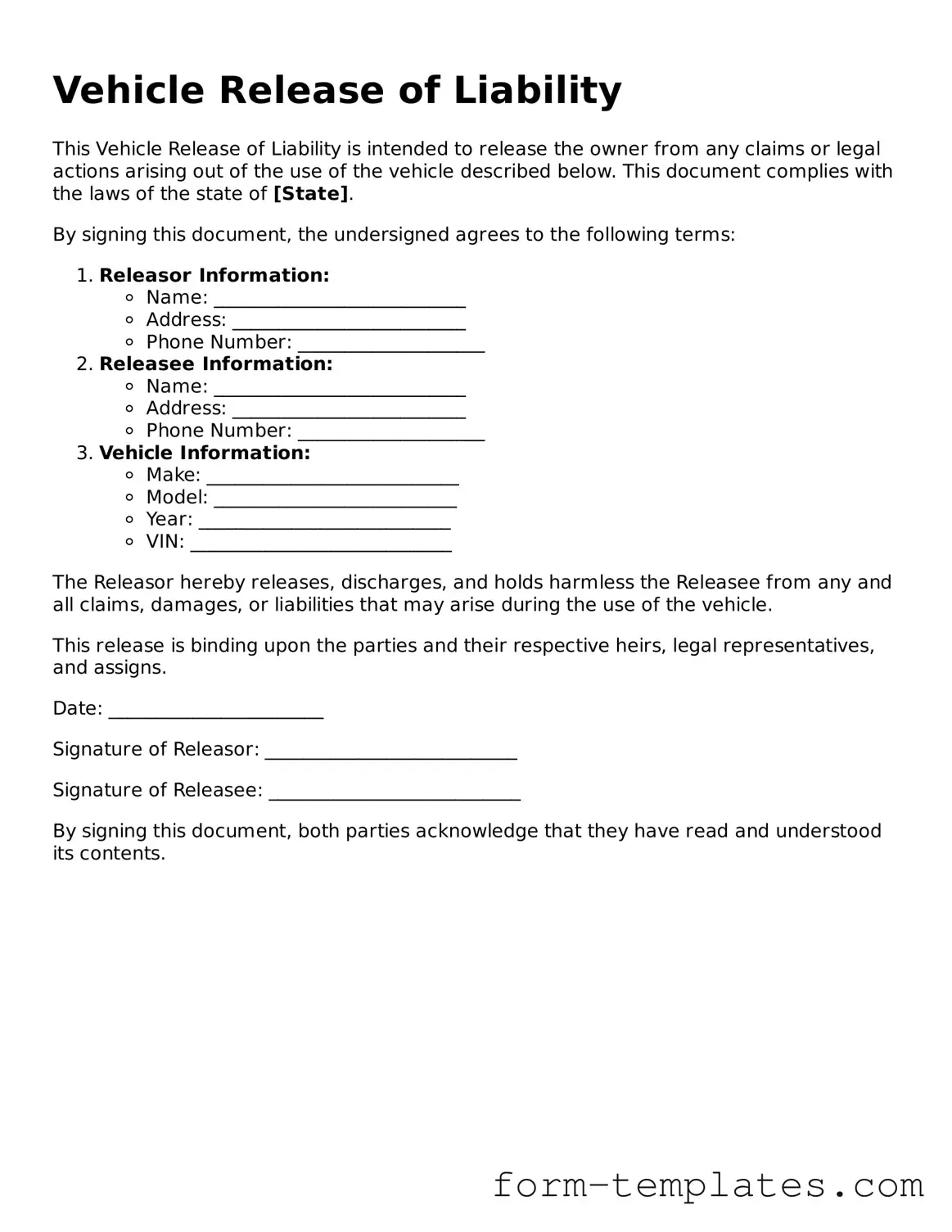 Attorney-Approved Vehicle Release of Liability Document