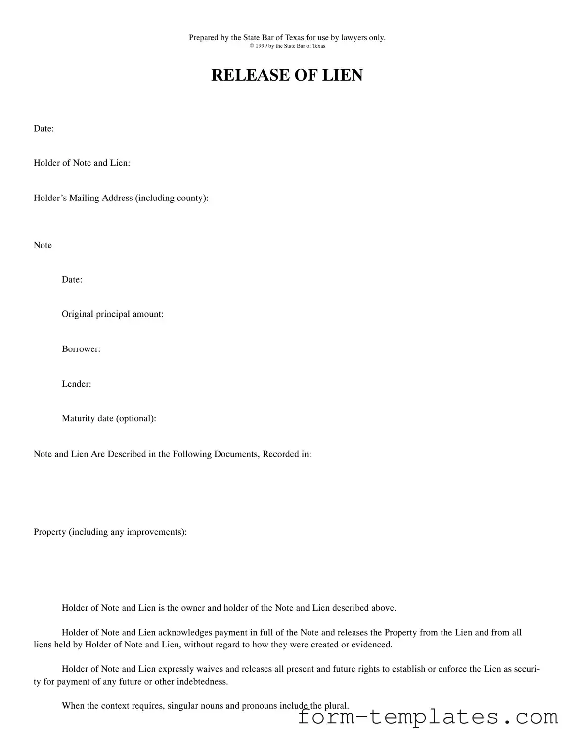 Fill Out a Valid Release Of Lien Texas Template