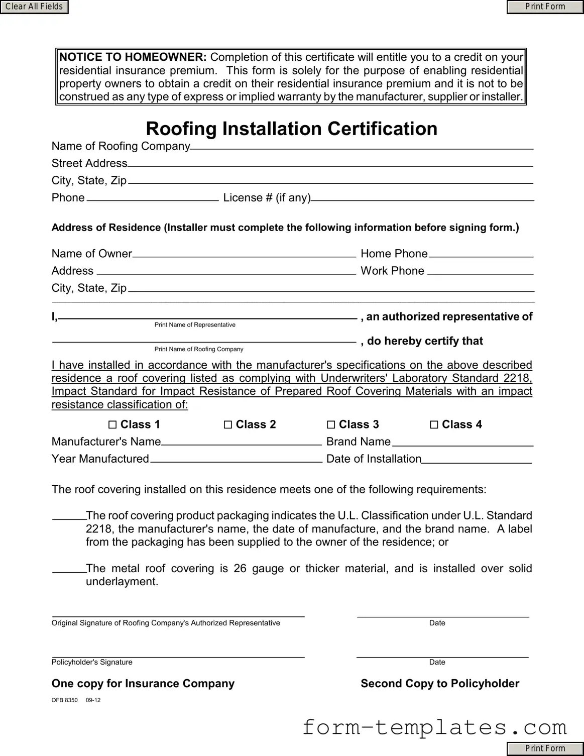 Fill Out a Valid Roofing Certificate Template