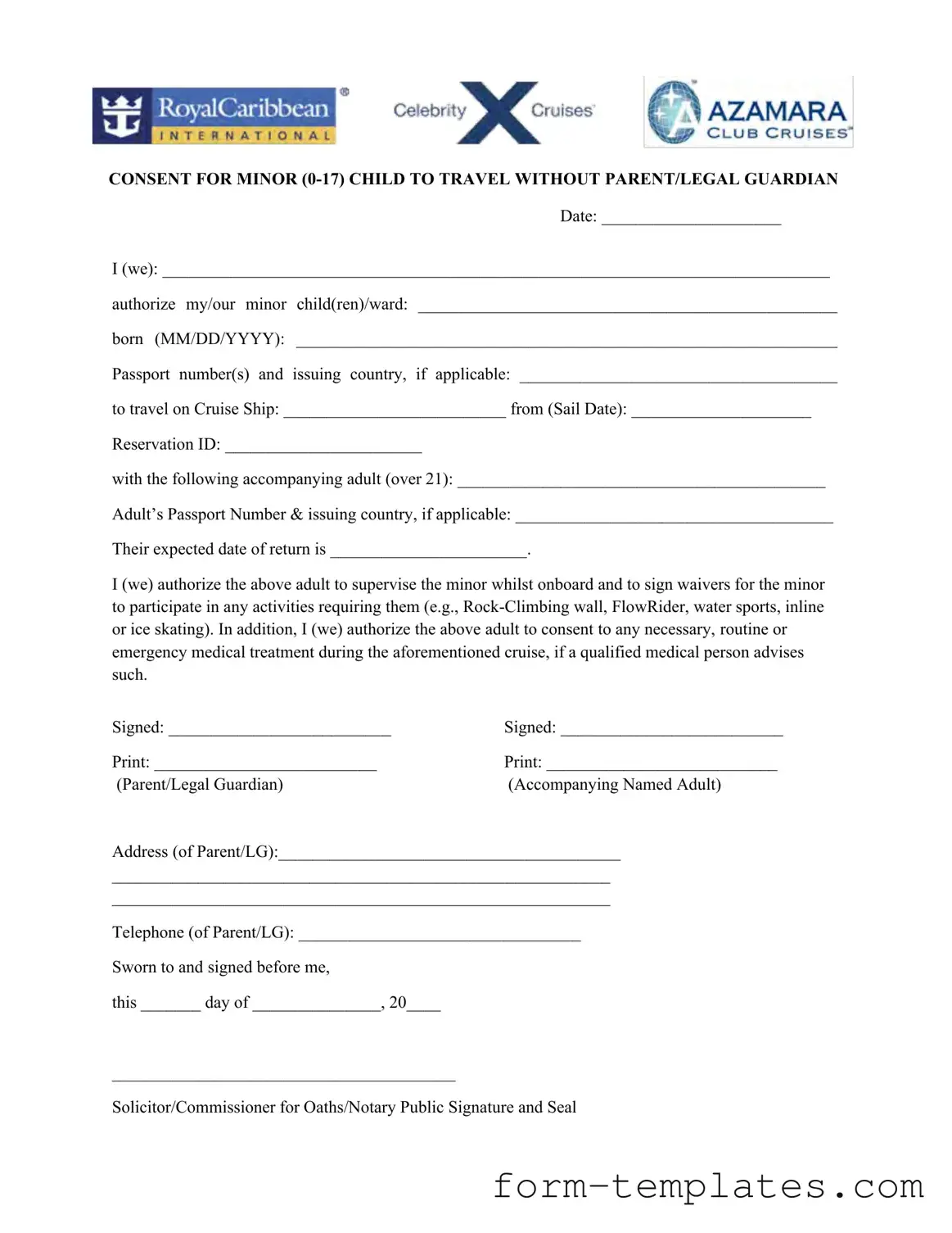 Fill Out a Valid Royal Caribbean Parental Consent Template