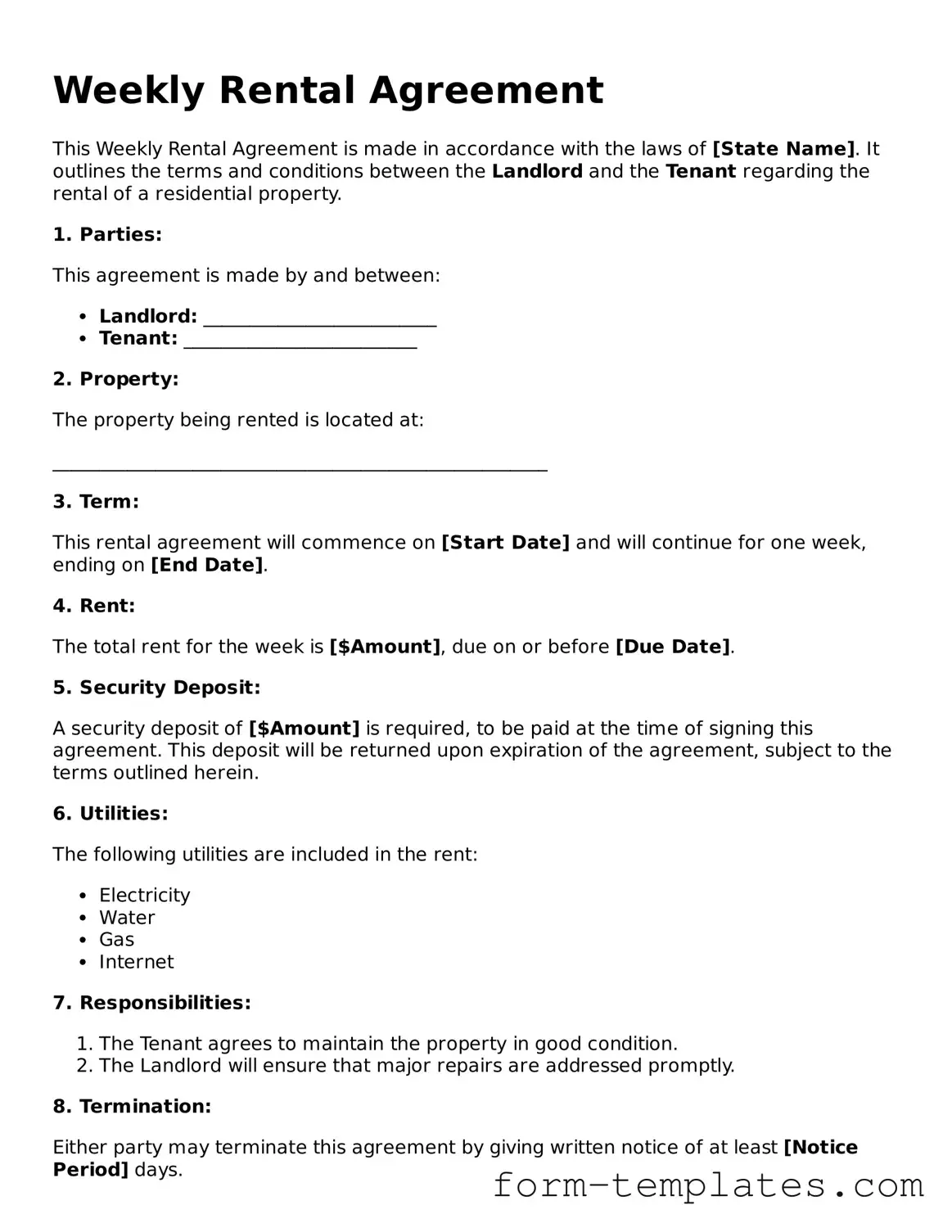 Attorney-Approved Weekly Rental Agreement Document