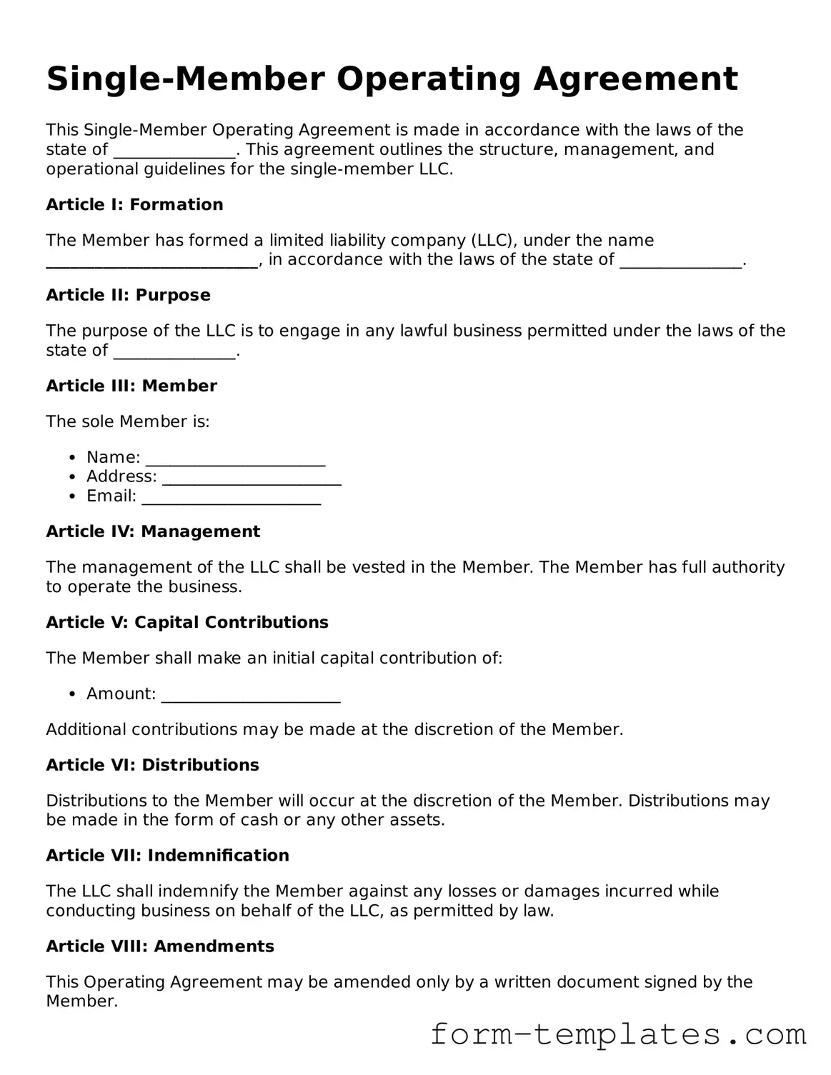 Attorney-Approved Single-Member Operating Agreement Document