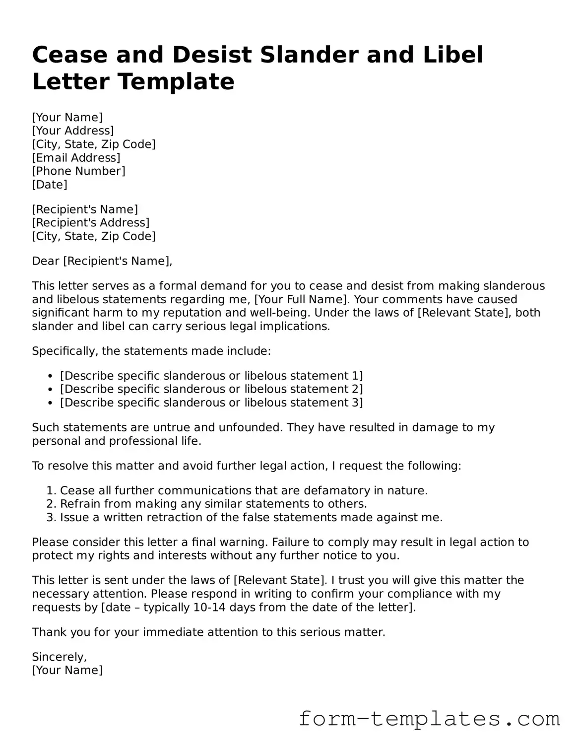 Attorney-Approved Cease and Desist Slander and Libel Letter Document
