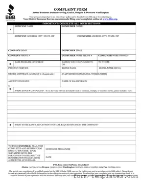Fill Out a Valid Bbb Complaint Template