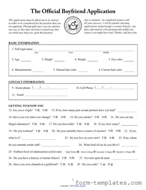 Fill Out a Valid Boyfriend application form Template