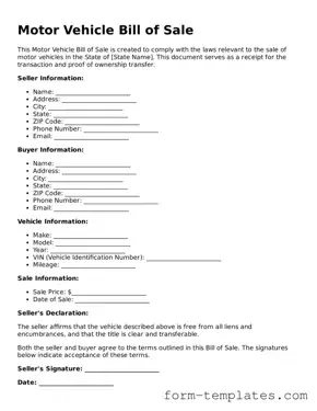 Attorney-Approved Motor Vehicle Bill of Sale Document