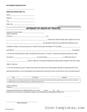 Fill Out a Valid California Affidavit of Death of a Trustee Template