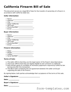 Printable Firearm Bill of Sale Form for the State of California