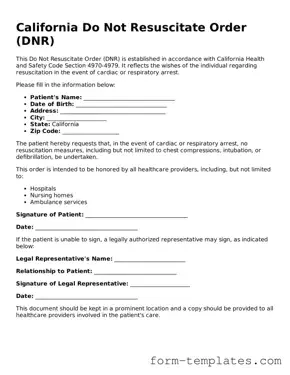 Printable Do Not Resuscitate Order Form for the State of California