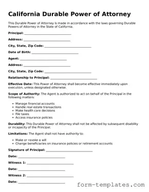 Printable Durable Power of Attorney Form for the State of California