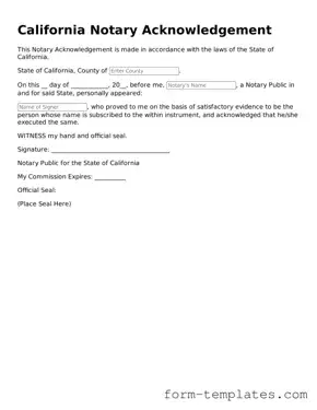 Printable Notary Acknowledgement Form for the State of California