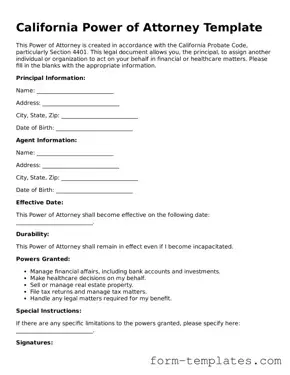 Printable Power of Attorney Form for the State of California