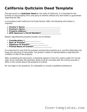 Printable Quitclaim Deed Form for the State of California