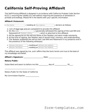 Printable Self-Proving Affidavit Form for the State of California