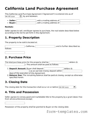 Printable Land Purchase Agreement Form for the State of California