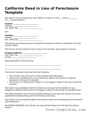 Printable Deed in Lieu of Foreclosure Form for the State of California