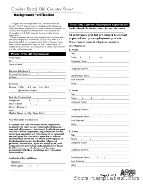 Fill Out a Valid Cracker Barrel Background Check Template