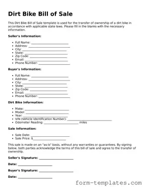Attorney-Approved Dirt Bike Bill of Sale Document
