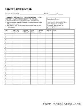 Fill Out a Valid Driver Time Record Template