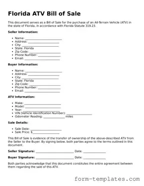 Printable ATV Bill of Sale Form for the State of Florida