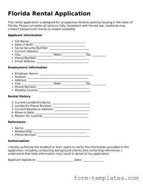 Printable Rental Application Form for the State of Florida