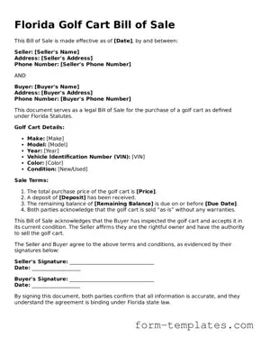 Printable Golf Cart Bill of Sale Form for the State of Florida