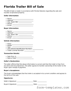 Printable Trailer Bill of Sale Form for the State of Florida