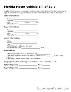 Printable Motor Vehicle Bill of Sale Form for the State of Florida