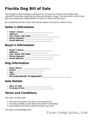 Printable Dog Bill of Sale Form for the State of Florida